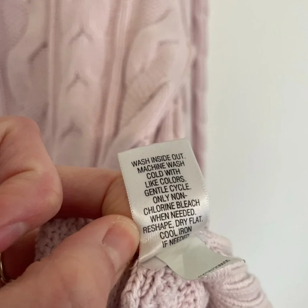 CROFT & BARROW Cable Knit Turtleneck Sweater Light Pink Baby Pink Cotton Blend L - Picture 13 of 16